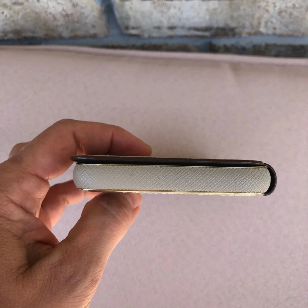 kate spade new york Wrap Folio Tan Grayish Case Gold Logo iPhone XR